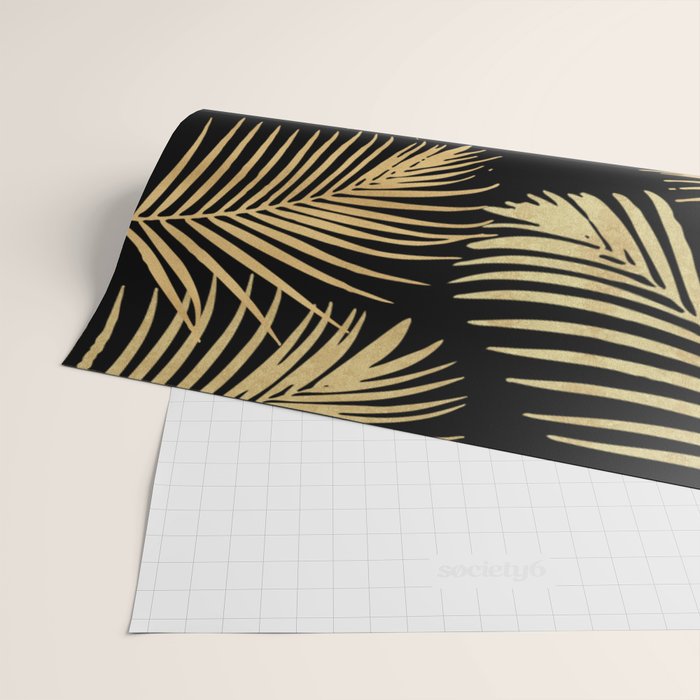 Gold Palm Leaves on Black Wrapping Paper Gallery Image 2