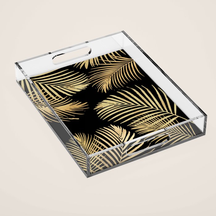 Gold Palm Leaves on Black Acrylic Tray Gallery Image 1
