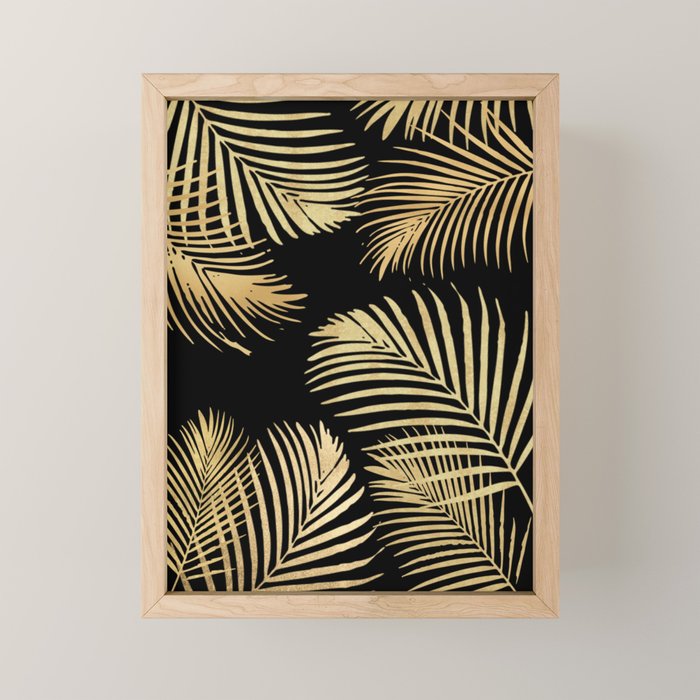 Gold Palm Leaves on Black Mini Art Print Gallery Image 1