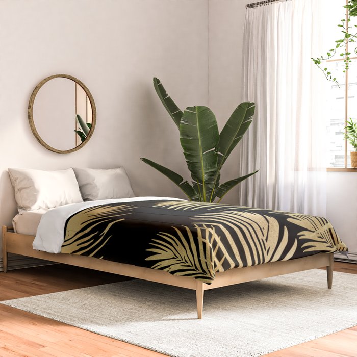 Gold Palm Leaves on Black Comforter Gallery Image 2