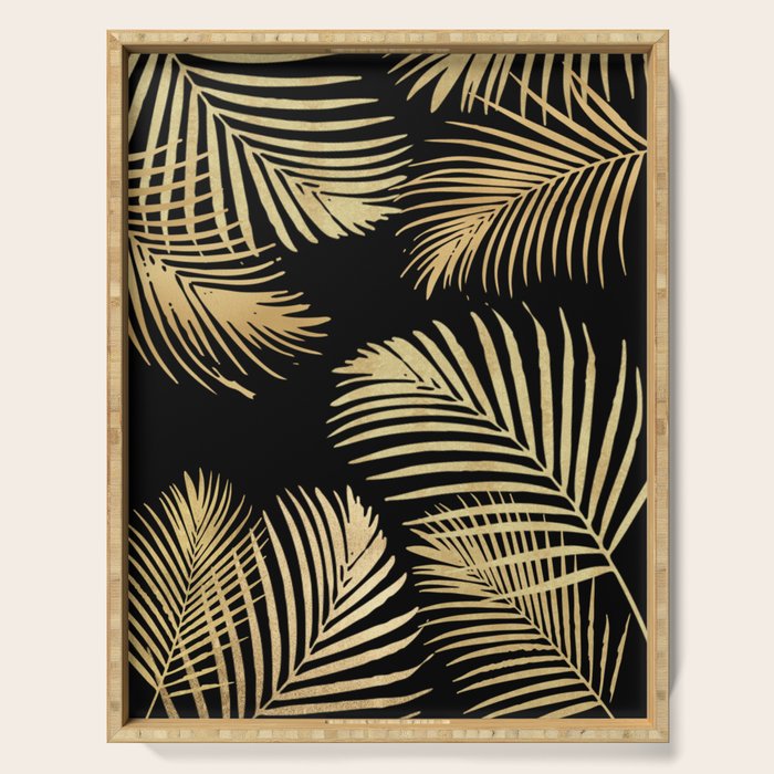 Gold Palm Leaves on Black Serving Tray Gallery Image 1