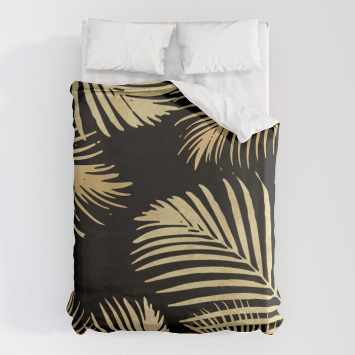 Gold Palm Leaves on Black Duvet Cover Gallery Image 6