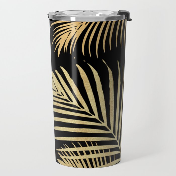 Gold Palm Leaves on Black Travel Mug Gallery Image 2