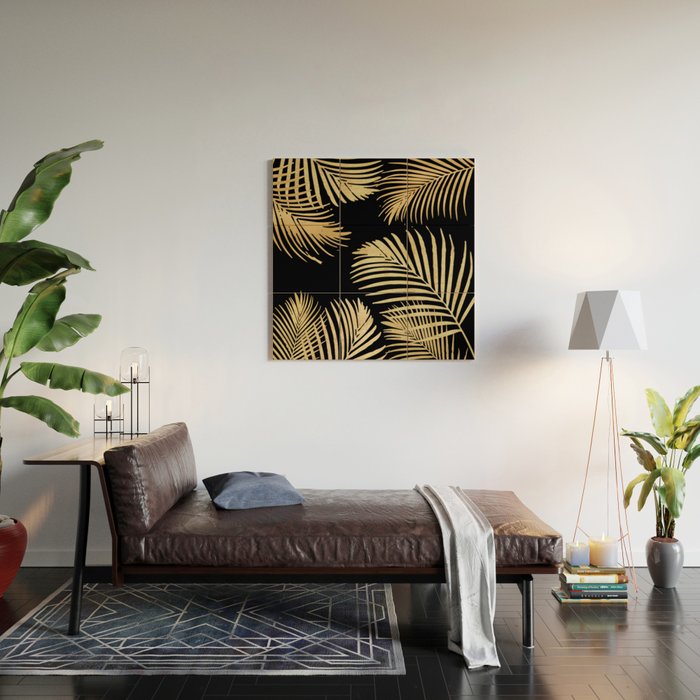 Gold Palm Leaves on Black Wood Wall Art Gallery Image 2