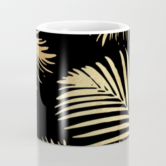 Gold Palm Leaves on Black Coffee Mug Gallery Image 4