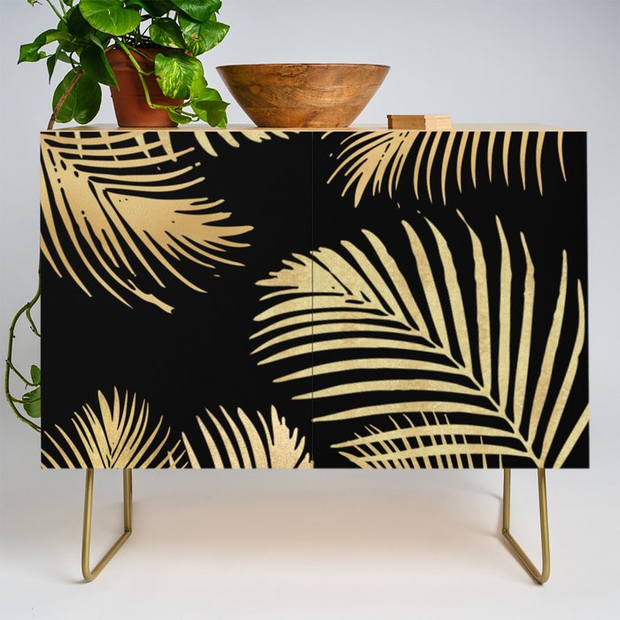 Gold Palm Leaves on Black Credenza Gallery Image 1