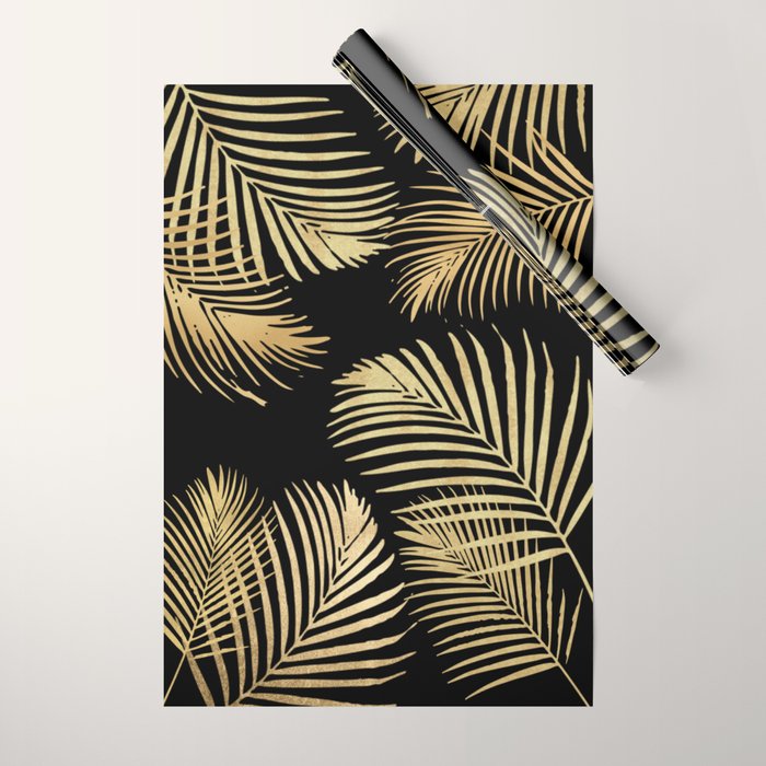 Gold Palm Leaves on Black Wrapping Paper Gallery Image 1