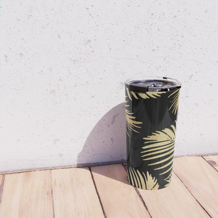 Gold Palm Leaves on Black Travel Mug Gallery Image 4