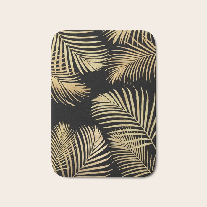 Gold Palm Leaves on Black Bath Mat Gallery Image 1
