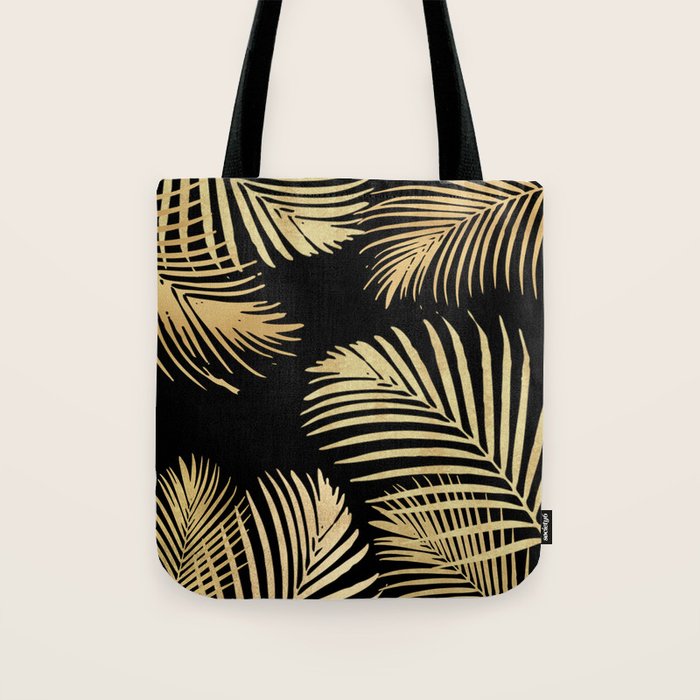 Gold Palm Leaves on Black Tote Bag Gallery Image 1