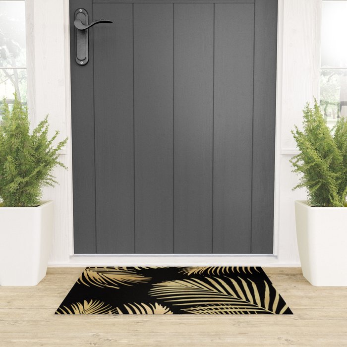 Gold Palm Leaves on Black Welcome Mat Gallery Image 3