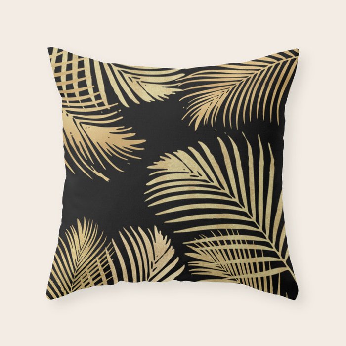 Gold Palm Leaves on Black Throw Pillow Gallery Image 6