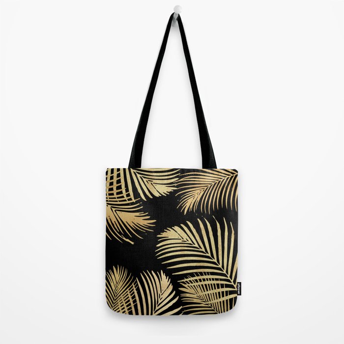 Gold Palm Leaves on Black Tote Bag Gallery Image 2