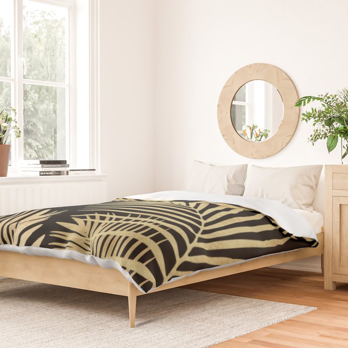 Gold Palm Leaves on Black Duvet Cover Gallery Image 2