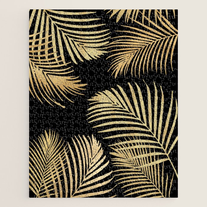 Gold Palm Leaves on Black Jigsaw Puzzle Gallery Image 1