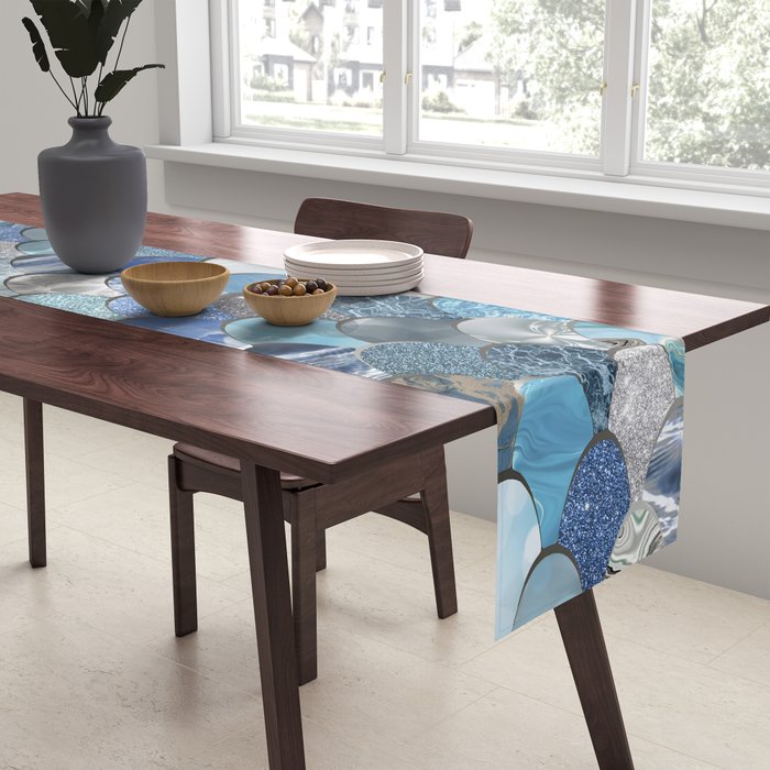 Mermaid Ocean Blue Pattern Table Runner Gallery Image 2