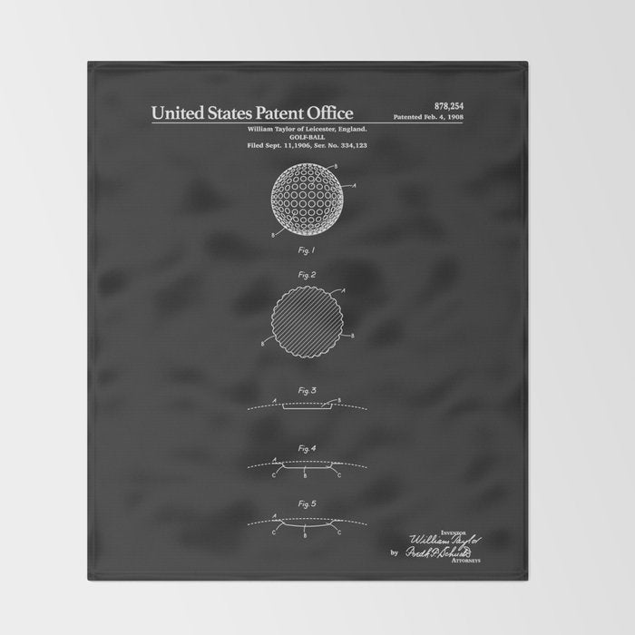 Golf Ball Patent - Black Throw Blanket Gallery Image 2