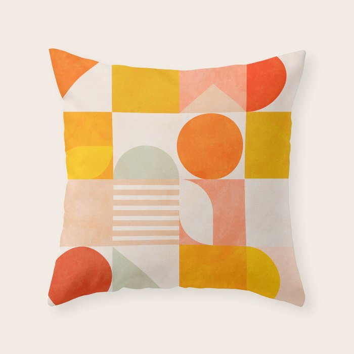 mid century geometry sunny 4 Throw Pillow Gallery Image 1
