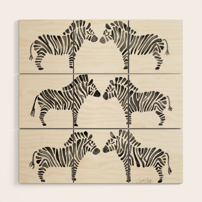Zebras - Black & White Palette Wood Wall Art Gallery Image 1