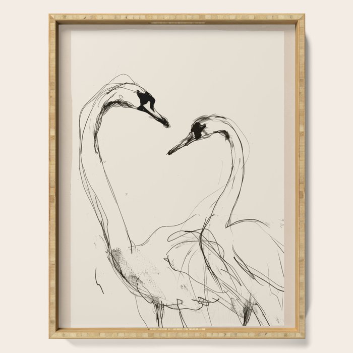 Swans in Ink - Elegant Minimalist Art Serving Tray Gallery Image 1