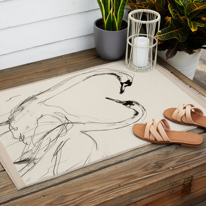 Swans in Ink - Elegant Minimalist Art Outdoor Rug Gallery Image 2