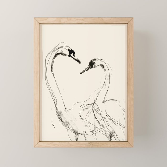 Swans in Ink - Elegant Minimalist Art Mini Art Print Gallery Image 1