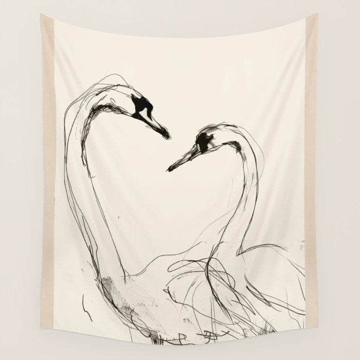 Swans in Ink - Elegant Minimalist Art Wall Tapestry Gallery Image 1