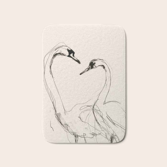 Swans in Ink - Elegant Minimalist Art Bath Mat Gallery Image 1