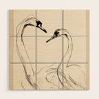 Swans in Ink - Elegant Minimalist Art Wood Wall Art Gallery Image 1