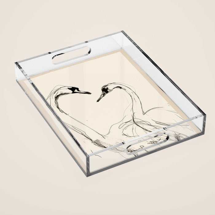 Swans in Ink - Elegant Minimalist Art Acrylic Tray Gallery Image 1