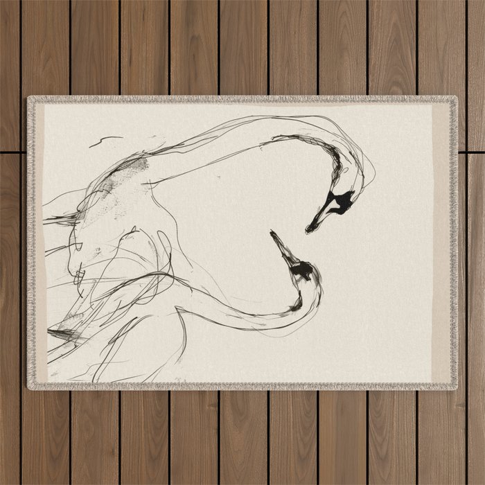 Swans in Ink - Elegant Minimalist Art Outdoor Rug Gallery Image 1