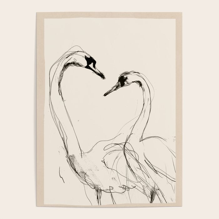 Swans in Ink - Elegant Minimalist Art Poster Gallery Image 1