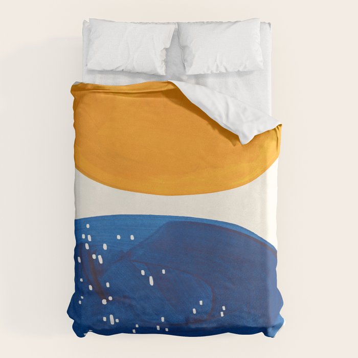 Minimalist Mid century Painting Colorful Yellow Blue Shapes Patterns Duvet Cover Gallery Image 1