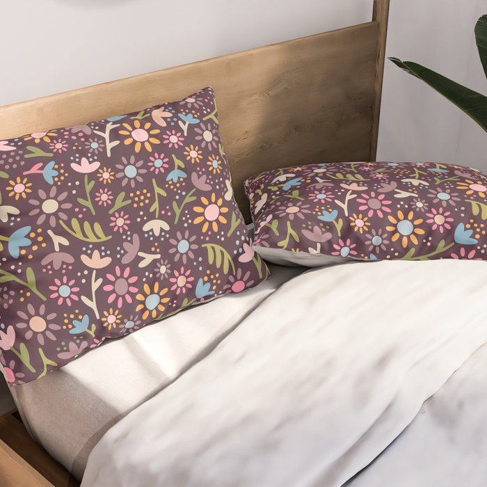 Ditsy Daisy Floral on Burgundy Pillow Sham Gallery Image 2