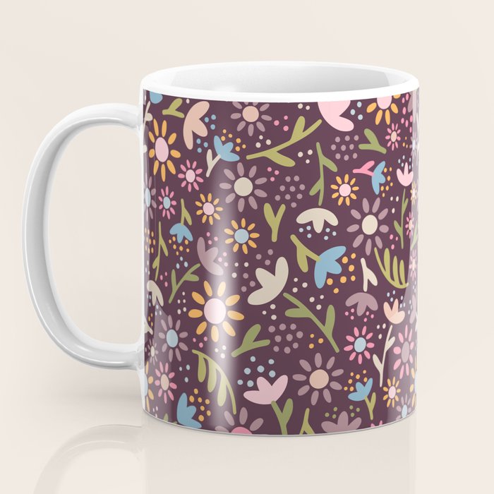 Ditsy Daisy Floral on Burgundy Coffee Mug Gallery Image 3