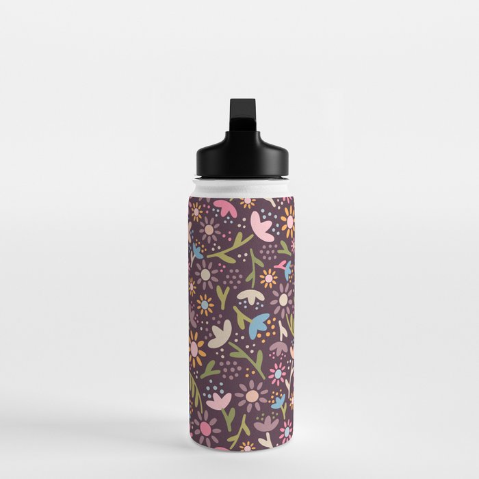 Ditsy Daisy Floral on Burgundy Water Bottle Gallery Image 3