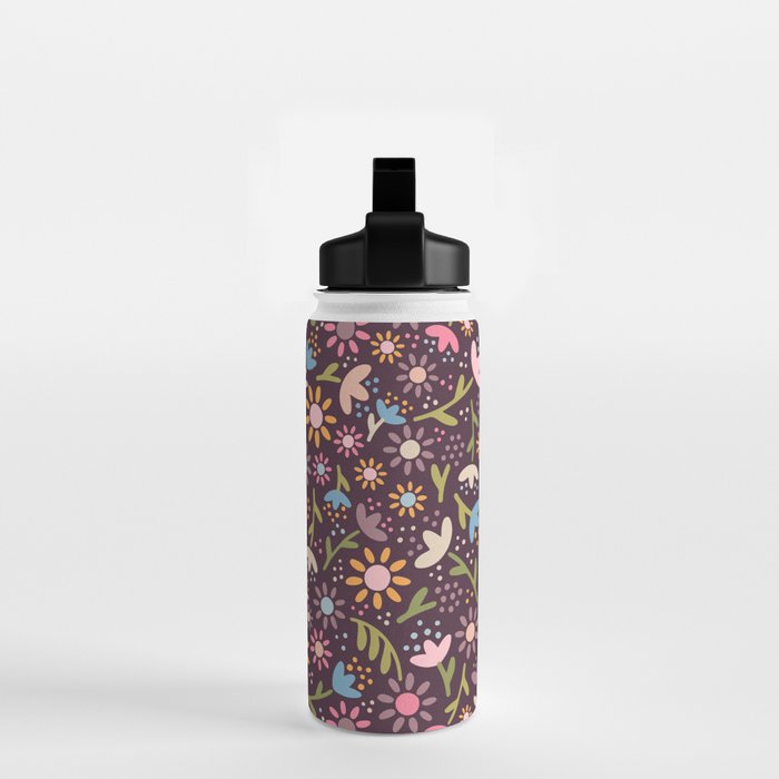 Ditsy Daisy Floral on Burgundy Water Bottle Gallery Image 2