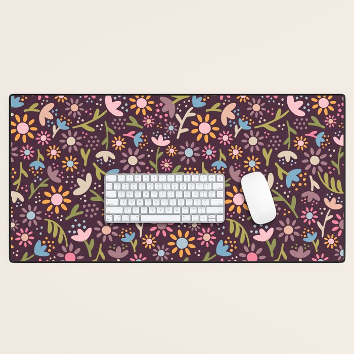 Ditsy Daisy Floral on Burgundy Desk Mat Gallery Image 1