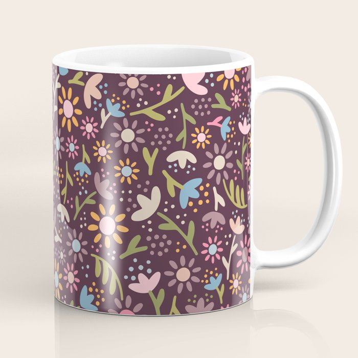 Ditsy Daisy Floral on Burgundy Coffee Mug Gallery Image 1