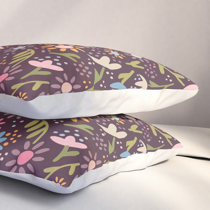 Ditsy Daisy Floral on Burgundy Pillow Sham Gallery Image 3