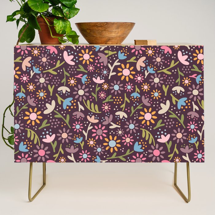 Ditsy Daisy Floral on Burgundy Credenza Gallery Image 1