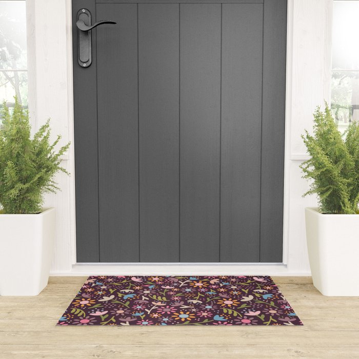 Ditsy Daisy Floral on Burgundy Welcome Mat Gallery Image 3