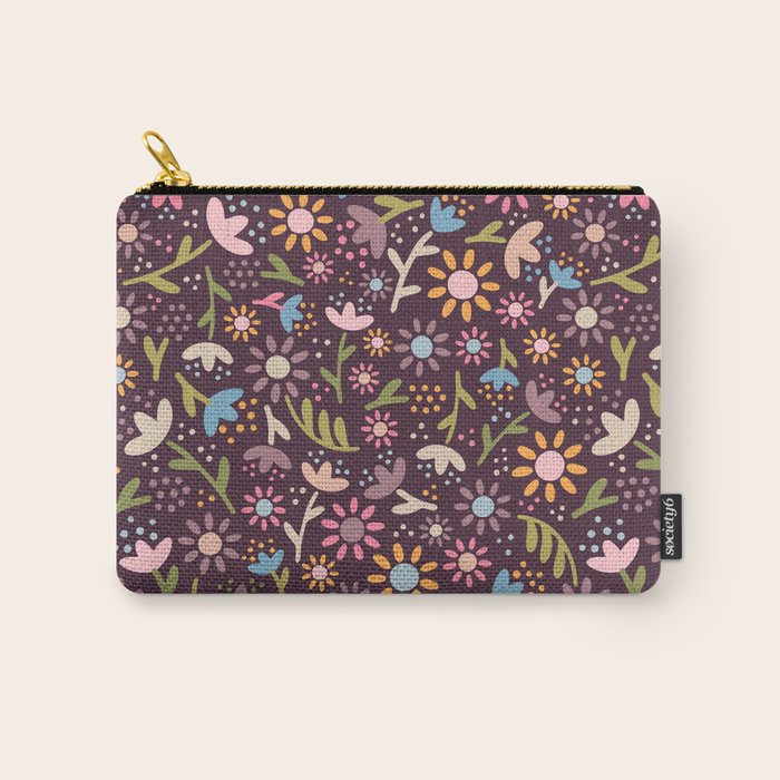 Ditsy Daisy Floral on Burgundy Carry All Pouch Gallery Image 1