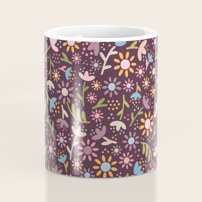 Ditsy Daisy Floral on Burgundy Coffee Mug Gallery Image 4