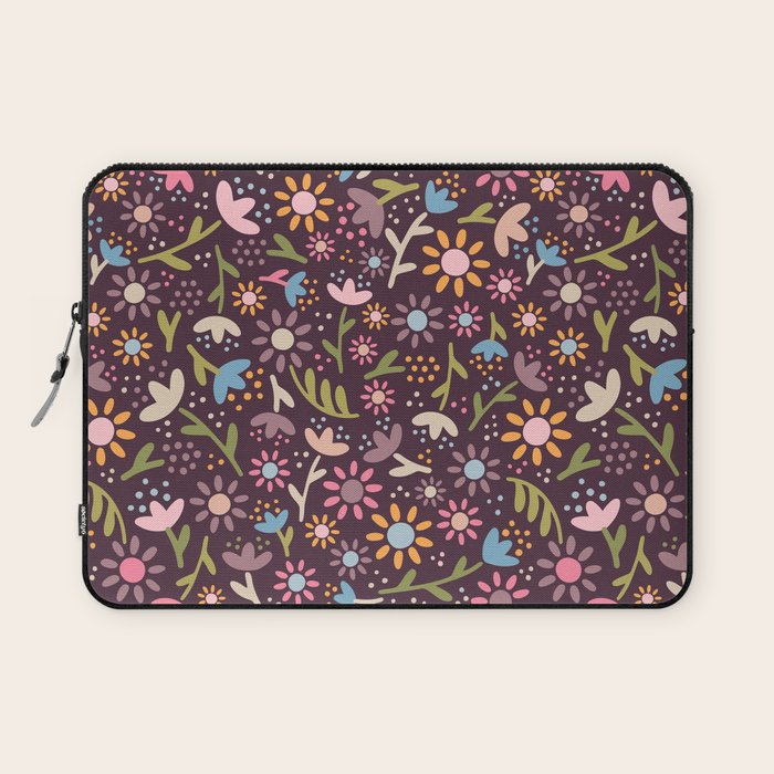 Ditsy Daisy Floral on Burgundy Laptop Sleeve Gallery Image 1