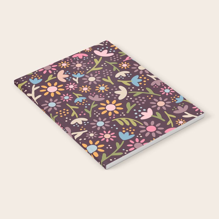 Ditsy Daisy Floral on Burgundy Notebook Gallery Image 2