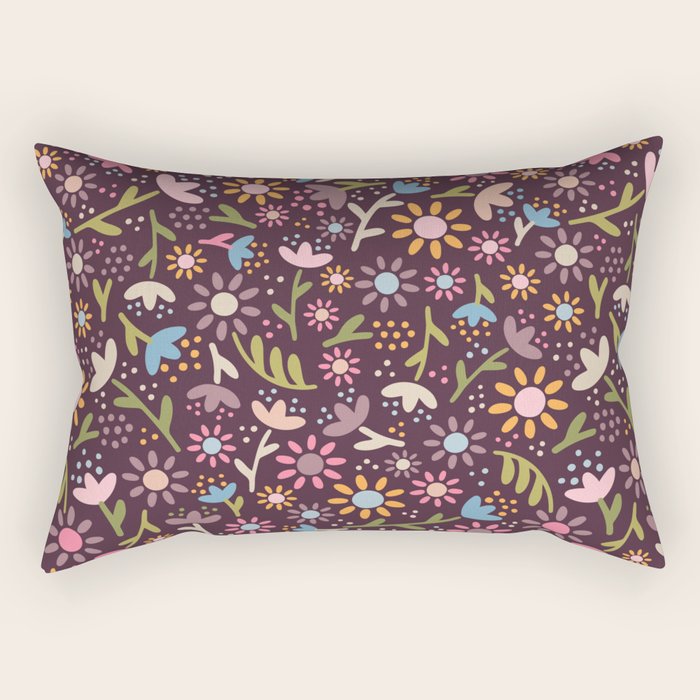 Ditsy Daisy Floral on Burgundy Rectangular Pillow Gallery Image 2