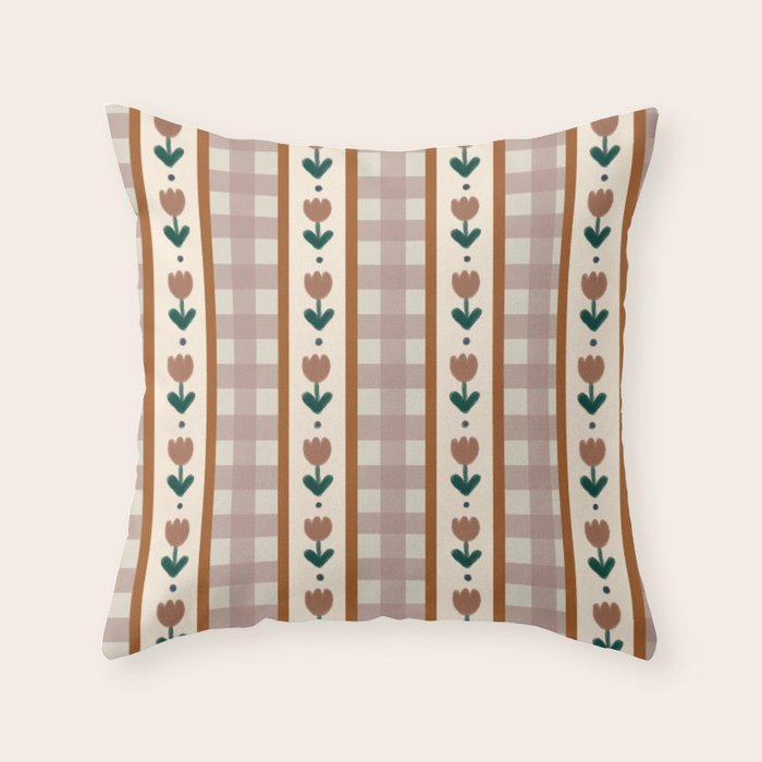Vintage Tulip Striped Pattern Throw Pillow Gallery Image 1