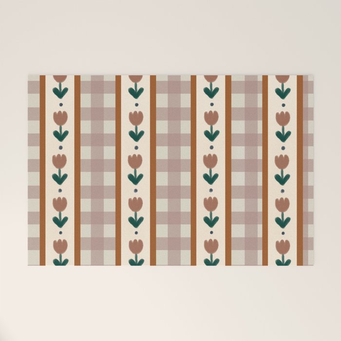 Vintage Tulip Striped Pattern Welcome Mat Gallery Image 1