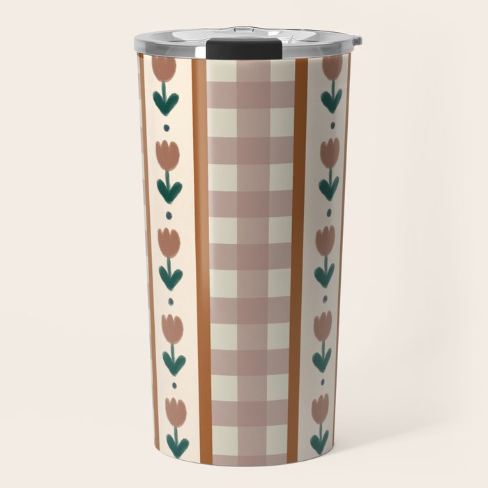 Vintage Tulip Striped Pattern Travel Mug Gallery Image 1